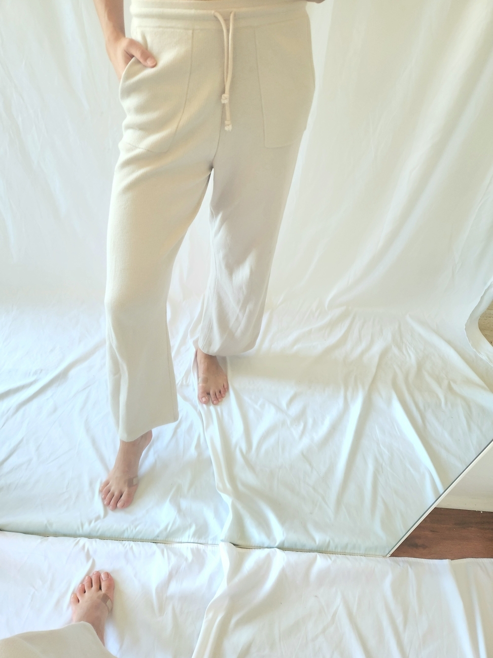 Cozy Wide-Leg Drawstring Lounge Pants — Cream